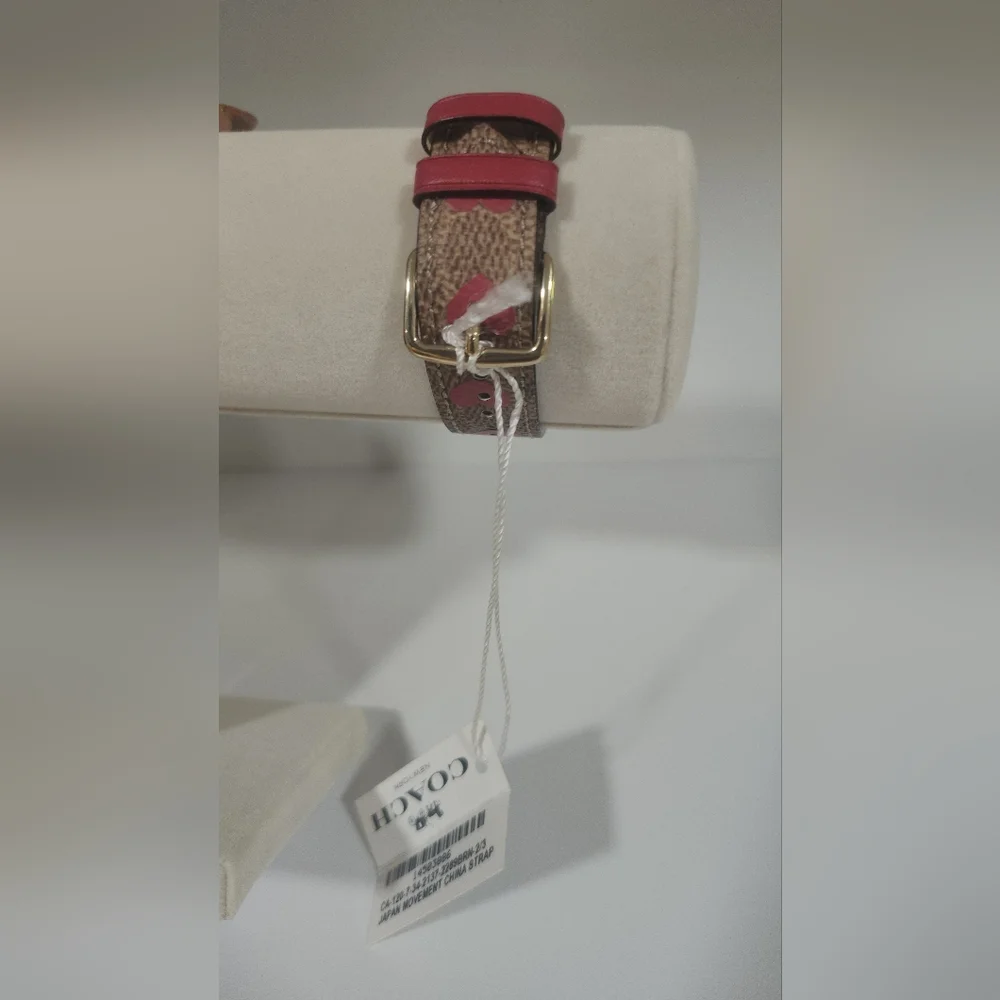 Coach Elegant Gold Watch with Brown And Pink Heart Strap